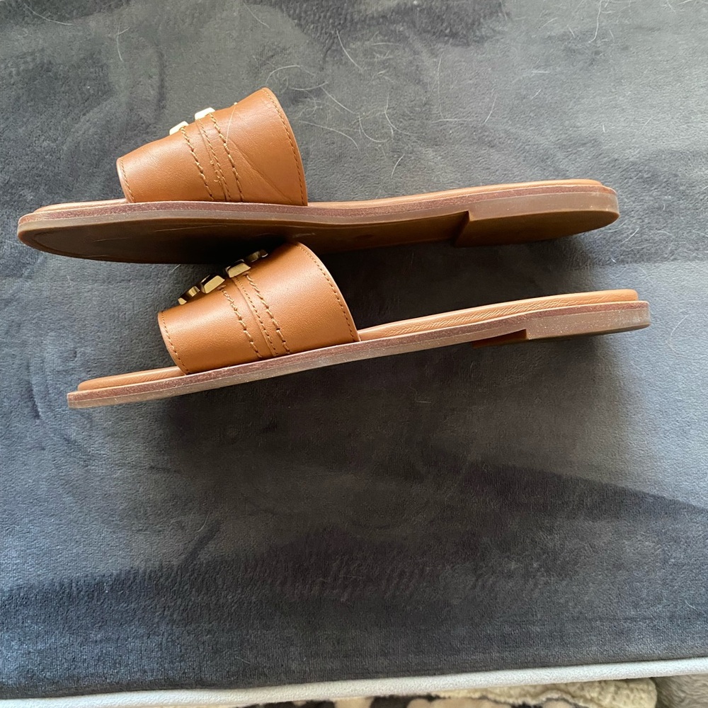 Tory Burch Brown Sandals with Gold Logo Everly Slide # 60245 - Picture 6 of 9